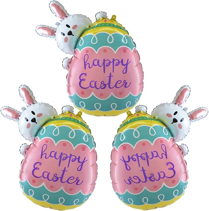 Bunny Eggs Balloons Easter Balloons Rabbit Egg Balloon for Easter Party Decorations Themed Party Bunny Birthday Party Decorations Decor Supplies Party Balloon Set 3pcs