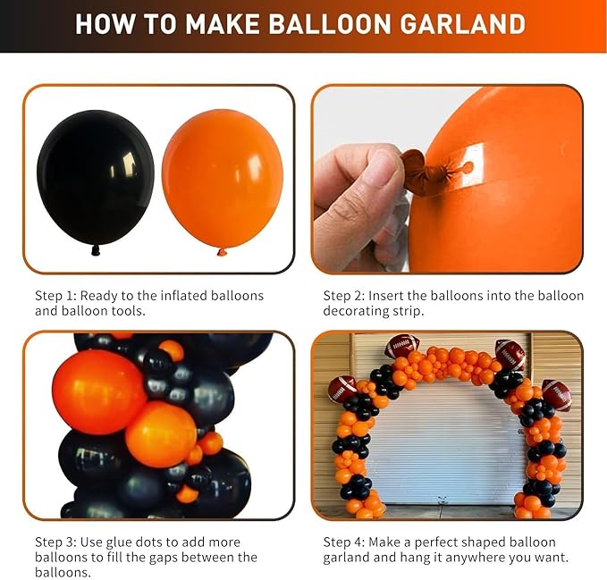 Black and Orange Balloon Arch Kit, 100pcs Orange and Black Balloon Arch Kit with Different Sizes 18/12/10/5 inch Latex Balloons for Halloween Anniversary Construction Theme Birthday Party Decorations