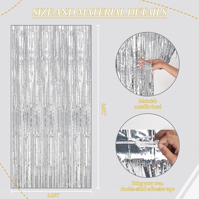 2 Pack Foil Fringe Backdrop - Silver Shiny Tinsel Curtains for Party Decoration/Photo Booth Props - 3.3x6.6 FT Metallic Foil Backdrop for Birthday, Wedding, Graduation, Christmas.
