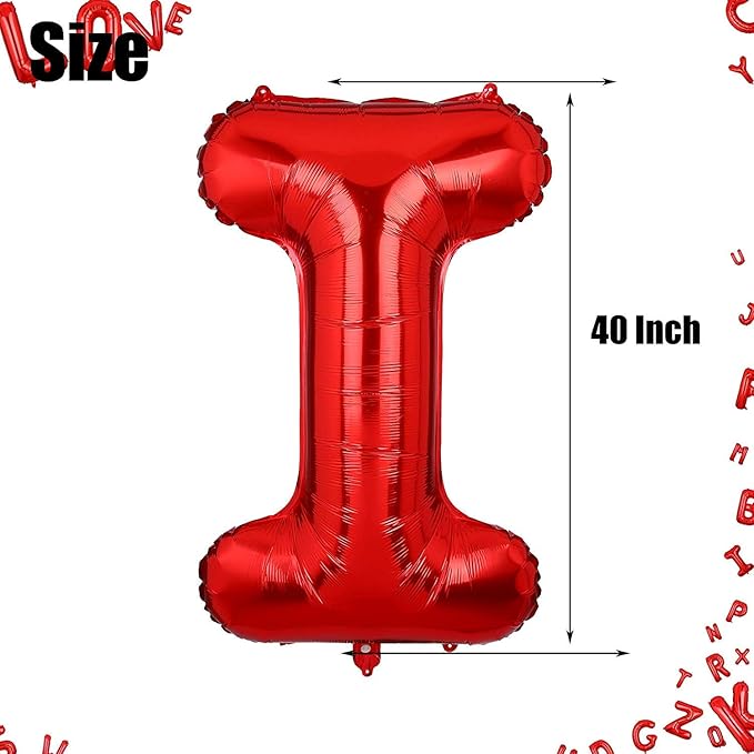 40 Inch Big Red Letter Balloons Foil Mylar Wedding Bachelorette Wedding Birthday Bridal Shower Anniversary Celebration Graduation Party Decoration Alphabet I A-Z