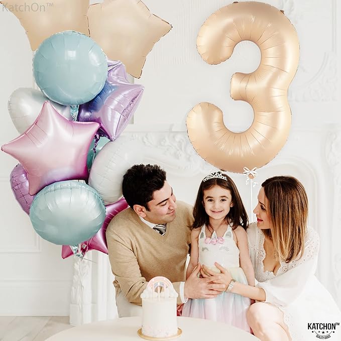 KatchOn, Giant, Number 3 Balloon Caramel - 40 Inch | Number Three Balloon, 3rd Birthday Party Decorations | 3rd Birthday decorations for Girls | Happy Anniversary decorations
