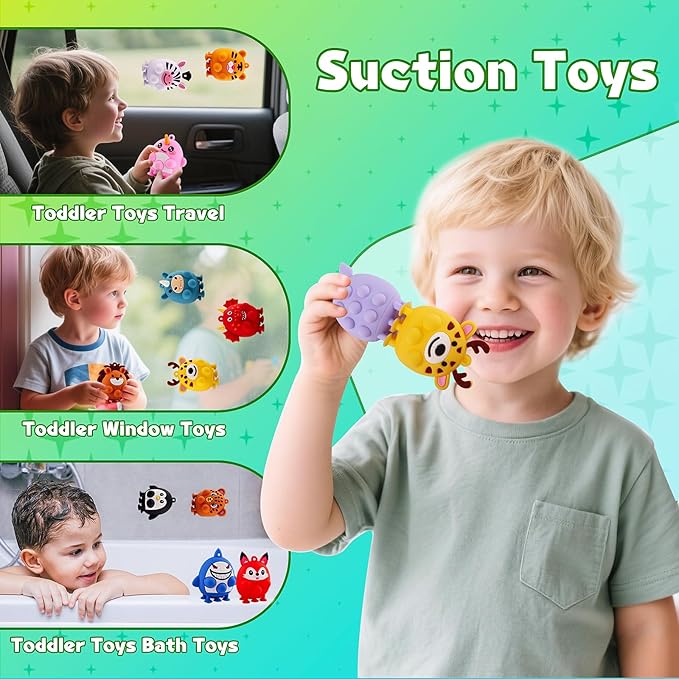 Easter Basket Stuffers for Toddler,12 PCS Party Favors for Kids, Silicone Animal Pop Fidget Toys with Suction, Treasure Box Toys, Goodie Bag Stuffers, Prizes for Kids, Pinata Stuffers