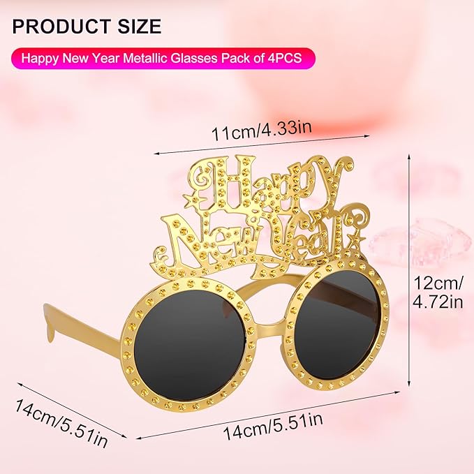 Happy New Year Metallic Glasses Shiny 2026 Party Eyeglasses for Adults & Kids Fun NYE Accessories & Photo Booth Props