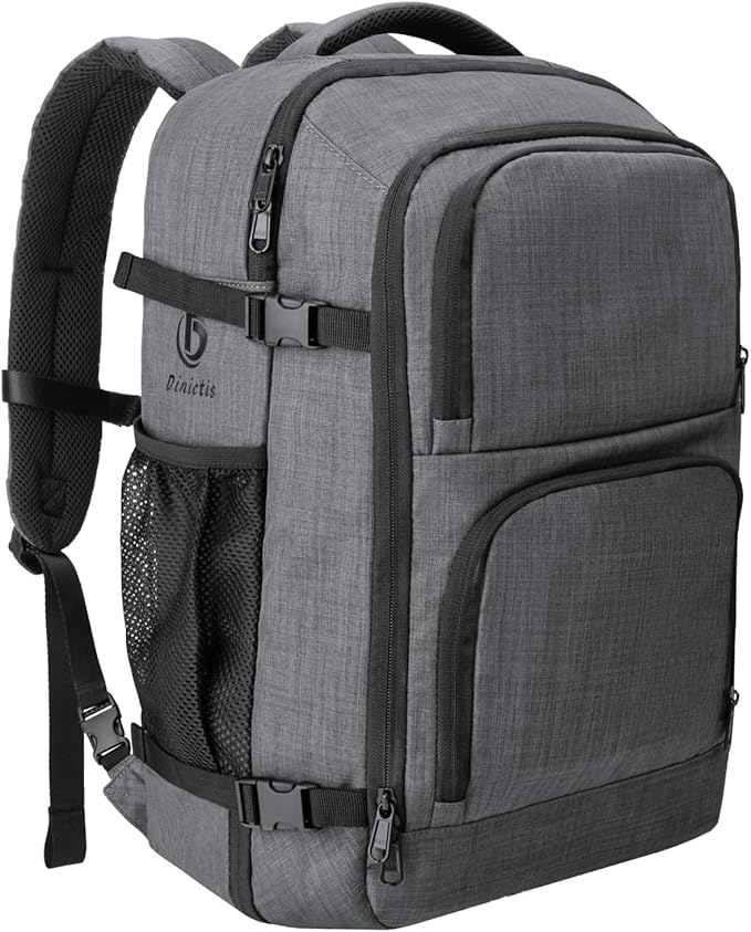 Dinictis Travel Backpack Carry on Flight Approved, Backpack Suitcase for Travel, Personal Item Travel Bag fits 17 inch Laptop- Dark grey