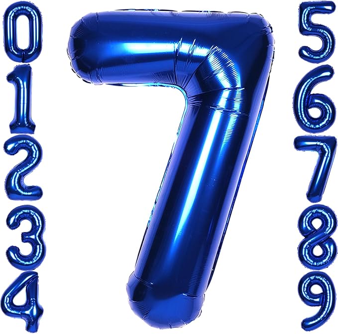 40Inch Navy Blue 7 Balloon Number Large Helium Royal Blue Number Balloons 0-9 Giant Digital 7th Foil Mylar Big Party Balloon for Boy Birthday Party Anniversary Graduation Decorations