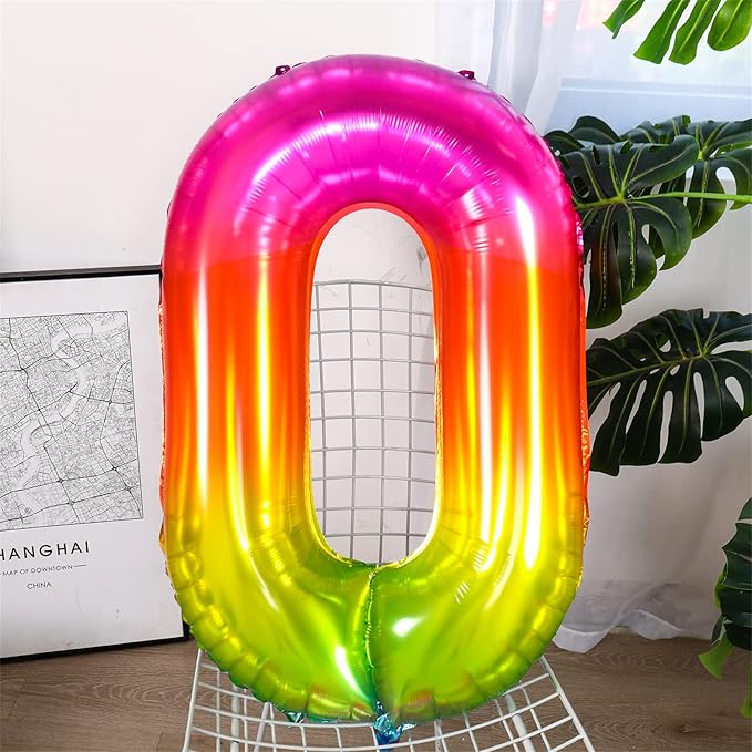 Number Balloon, 40 Inch Giant Number Balloons for Rainbow Birthday Decorations, Mylar Multicolor Big 0 Balloon Numbers, Large Jumbo Foil Colorful Number Ballons for Anniversary or New Year Party Décor