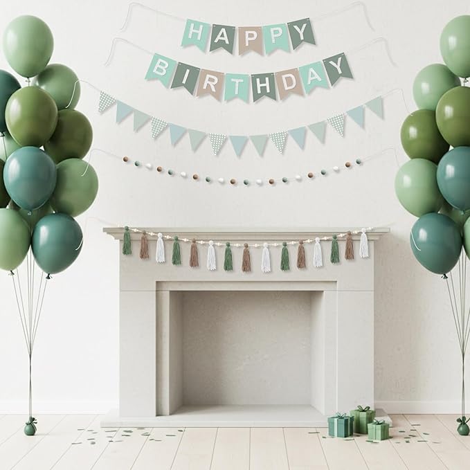 139 Pcs Felt DIY Custom Banner Kit Include 104 Letters 18 Swallowtail Flags 15 Pennants 2 Pcs Pom Pom Garland Tassel Pompom Decoration for Home Baby Shower Birthday(Baby Green)