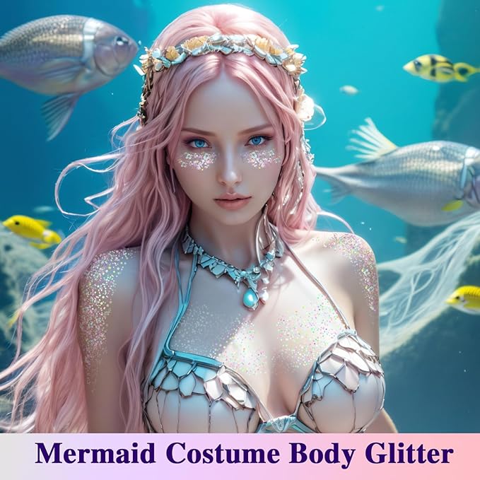 White Face Hair Glitter Gel,Mermaid White Holographic Body Glitter for Kids,Singer Concerts Festival Rave Accessories,Carnival Halloween Glitter Sequins Face Glitter Paint Makeup