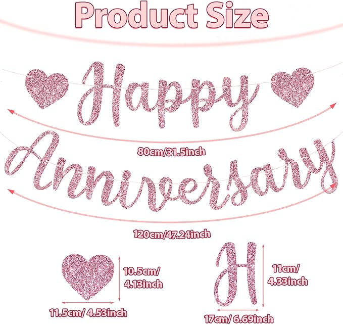 Happy Anniversary Banner, Glitter Happy Anniversary Decorations No DIY Anniversarys Decor for Wedding Anniversarys Party Decorations(Rose Gold)