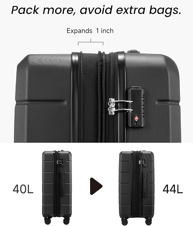 YOETEY Carry On Luggage 22x14x9 Airline Approved with Spinner Wheels, Expandable Hardside Suitcase, White