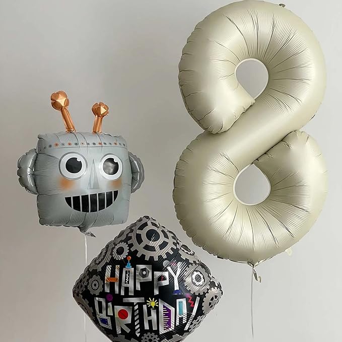Number 8 Balloon, 8 Balloon, Number Balloons 40 Inch, Sand White Large Big Foil Number Balloons for Birthday Party Graduation Wedding Anniversary Baby Shower Bachelorette Decoration Supplies