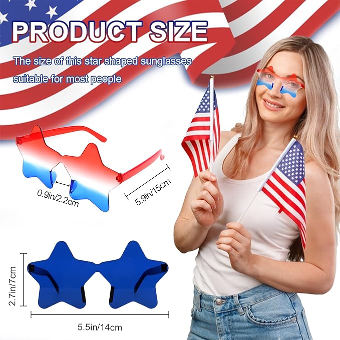 12 Pairs Star Sunglasses Bulk 4th of July Star Glasses Rimless Patriotic Fourth of July Star Shaped Party Sunglasses