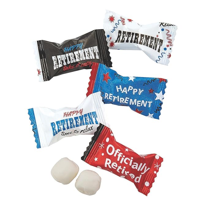 Fun Express Happy Retirement Buttermints Individually Wrapped Bulk Candy - 108 Pieces Premium Soft Butter Mints for Party Favors | Perfect for Office, Retirement Parties & Celebrations | 14 oz Pack