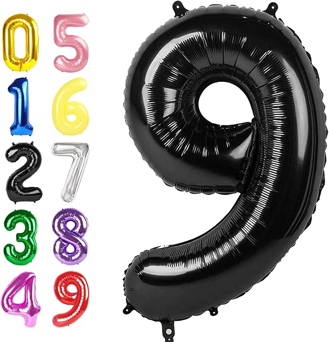 Black Balloon Numbers 9, Big 40 Inch Happy 9 19 29 90 Birthday for Men And Women, Foil Balloons Decoratins for Wedding Anniversary, Christmas, New Year, Halloween Party Syupplies
