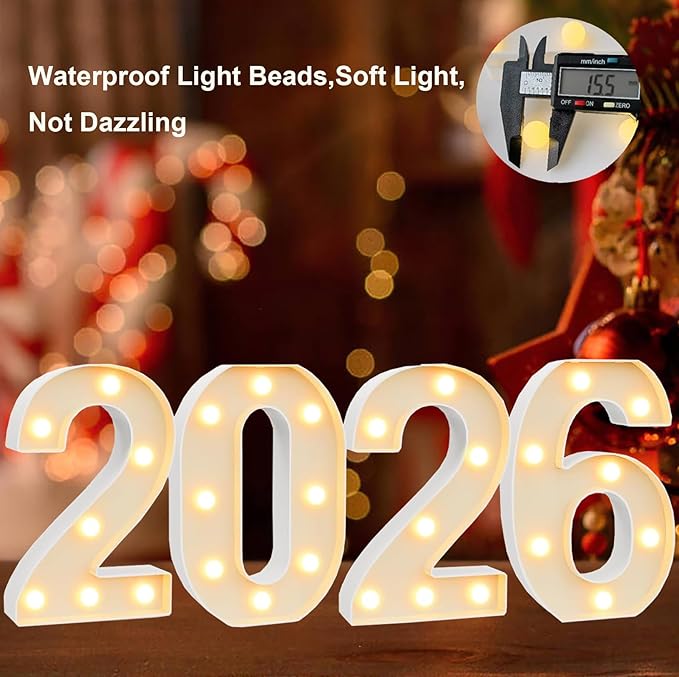 2026 LED Marquee Light Up Numbers, 4 LED Marquee Numbers for New Year Decorations 2026 graduation decorations，Class of 2026 Graduation Decorations Sign for Kindergarten Preschool High School College Wall Table Decor Party Supplies