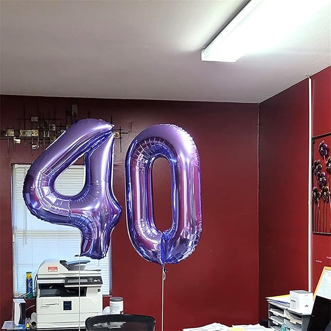 Purple Number 40 Birthday Balloons, 40 Inch Large Purple Mylar Foil Number 4 and 0 Balloons for Women, 40th Birthday Balloons for 40 Year Old Birthday Anniversary Party Decorations Supplies