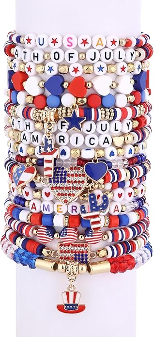 Cooluckday 36 Pcs Holiday Heishi Surfer Bracelets for Women Bulk Easter Mother's Day Christmas St. Patrick's Day Mardi Gras Bracelet Stackable Stretch Friendship Bracelets Set