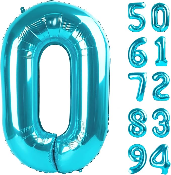Number Balloon 40 Inch, Blue 0 Number Balloons, 10 20 30 40 50 Numbers Balloon Birthday Decorations, Blue Party Supplies for Women Men