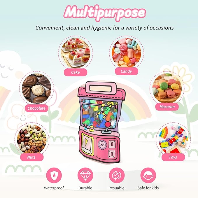 EONSUI 30PCS Plastic Claw Machine Shaped Goodies Bags with Handles for Kids Birthday, Back to School Supplies, Baby Shower, Party, Wedding, Reusable Bulk Gift Wrapper for Candy, Snacks, Chocolate
