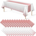 MASHAN 24 Pack White and Rose Gold Tablecloth Set - Rectangular PEVA Tablecloths and Satin Table Runners for Wedding, Baby Shower, Anniversary, Christmas, New Year Party