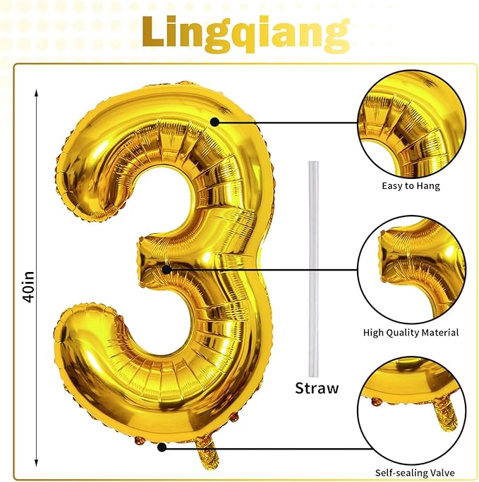 Gold Number 30 Balloons, 40 Inch Gold Mylar Foil Number 3 & 0 Balloons for Women, Self Inflating 30th Birthday Balloons for 30 Year Old Men Anniversary Birthday Party Decorations Supplies
