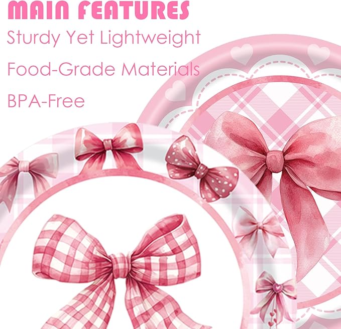 194PCS Pink Bow Plates Birthday Decorations for 24 Guests – GalaHub Coquette Party Supplies with Bow Cups, Cutlery, Tablecloth & Banner – Bow-Themed Party Decor for Girls & Women