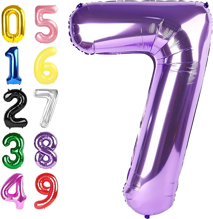 7 Birthday Balloon Purple Number, 17th Birthday Decorations For boys And Girls, 40 Inch Big Balloons for 7, 17, 27, 70 Birthday, Wedding Anniversary, Christmas, New Year, Halloween Party Decoration