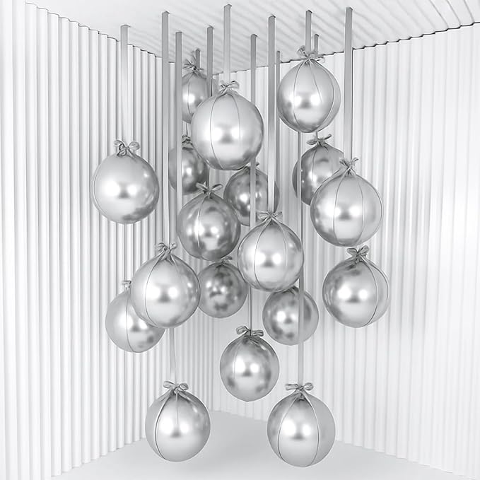 14 Pcs Silver Round Foil Balloons 22/15/10 4D Ball Balloons Metallic Silver Balloon Ornament Mylar Balloon Chrome for Graduation Birthday Wedding Anniversary New Year Disco Party Decorations