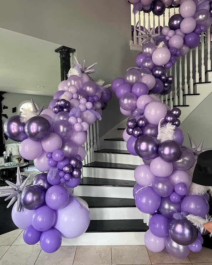 146Pcs Purple Balloons Garland Arch Kit - 5 10 12 18 inch Lavender Dark Purple Metallic Latex Balloons for Butterfly Baby Shower Birthday Wedding Princess Party Decorations