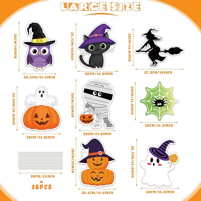 8 Pieces Cute Halloween Yard Stakes Large Halloween Garden Stake Pumpkin Ghost Witch Cat Yard Signs Halloween Lawn Decorations for Halloween Party Patio Outdoor