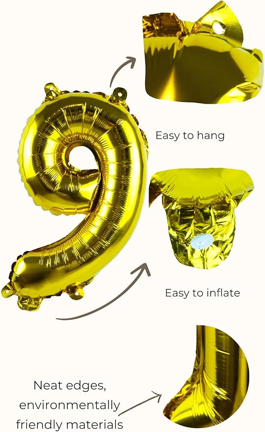 Gold Number “9”Balloons 16 Inch, Mylar Foil Custom Single Letter, Hanging, Reusable for girls boys adults Birthday,Surprise,Wedding, Celebration, Sports Party Event Decoration Supplies