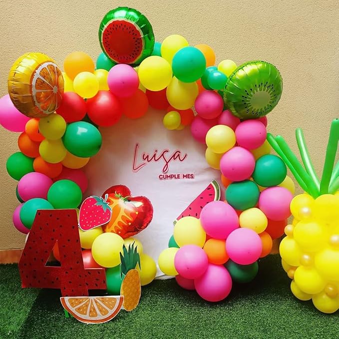 149pcs Twotti Fruity Balloon Arch Kit - Pastel Pink Yellow Green Citrus Balloons with Watermelon Pineapple Tropical Mylar Foil Balloons for 2nd Birthday Summer Party Decor