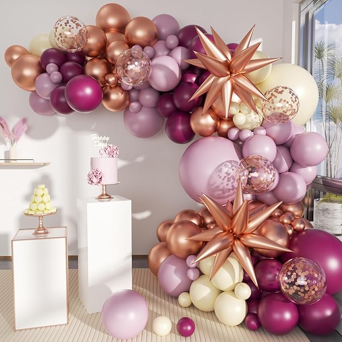 Dusky Purple Plum and Beige Balloon Arch Kit, 156Pcs Boho Dark Purple White Balloon Garland for Birthday Party Baby Shower Bridal Wedding