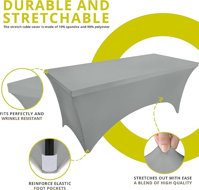 Utopia Kitchen Spandex Tablecloth 2 Pack [6FT, Grey] Tight, Fitted, Washable and Wrinkle Resistant Stretch Table Cloth Rectangle Cover for Trade Show, Weddings & Parties [72Lx30Wx30H Inch]