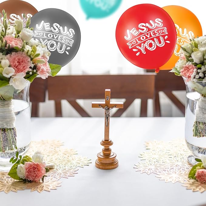 Gejoy Jesus Loves You Balloon 12 Inch Latex Christian Religious Jesus Balloon Party Decor for He Is Risen Party Decor Favor Cross Church Event Birthday Sunday Supplies(Modern Colors,60 Pcs)