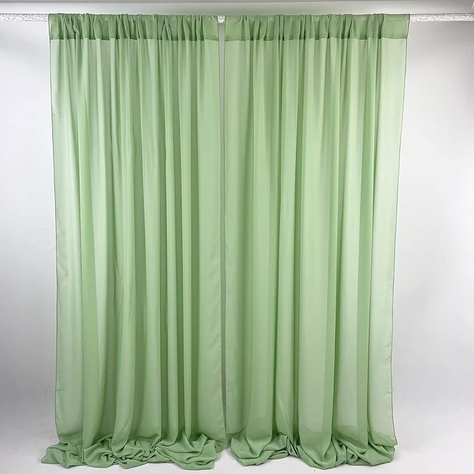 Sheer Chiffon Backdrop Curtains 10ft x 10ft(5ft x 2Panels)， Chiffon Fabric Drapes for Wedding, Long Sheer Curtain for Living Room, Arch Party Stage Decoration(Sage Green, 120 x 120 Inch)