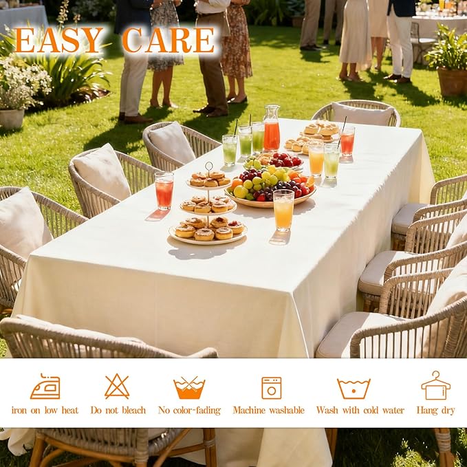 WIGENIUS 2 Pack Ivory Table Cloth Rectangle Tablecloths 70X120 Inch,Polyester Table Cloth for 8 Foot Rectangle Tables,Wrinkle Resistant Washable Fabric Table Covers for Party,Wedding Banquet