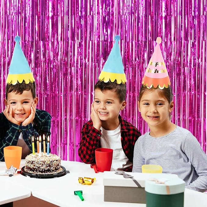 TONIFUL 3-Pack Door Streamers, Metallic Photo Booth Backdrop with Foil Fringe Curtain for Birthday, Bridal Shower, Bachelorette Party Decor (9.9ft x 6.6ft, Pink)