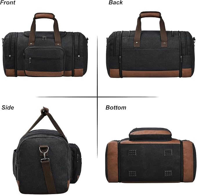 Litvyak Duffle Bag for Travel, 50L Canvas Travel Duffel Bags Overnight Weekend Gym Carry On Luggage Bag for Men & Women(Black)