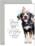 99th Birthday Cards for Uncle - Party Dog - Happy Birthday Card for 99 Year Old Uncle from Nephew Niece, A5 Bday Men Man Him Greeting Cards Gift for Uncle Birthday Gifts