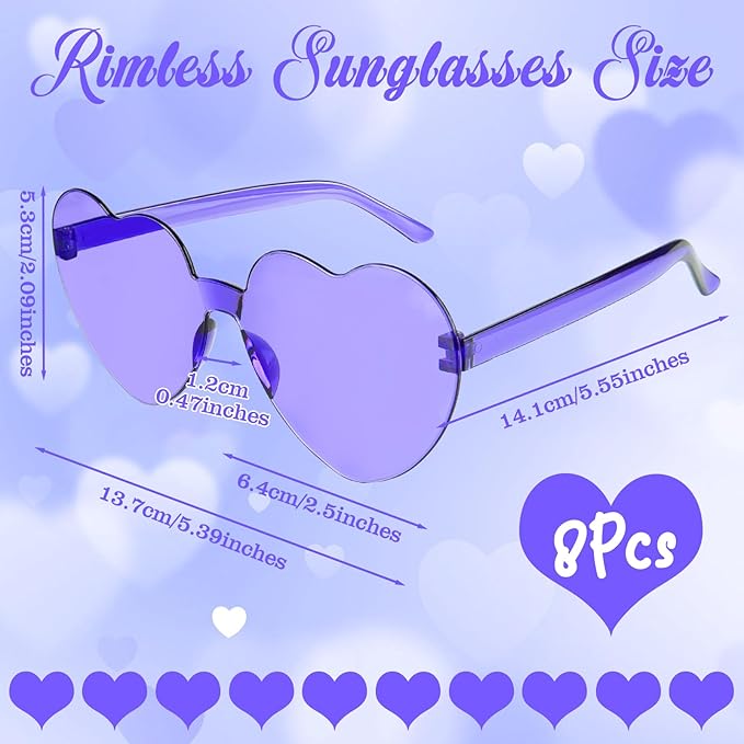 PLULON Heart Sunglasses for Women 5/12/25 Pcs, Heart Glasses Valentine Day Rimless Shaped Candy Color Fun Glasses Party Favor