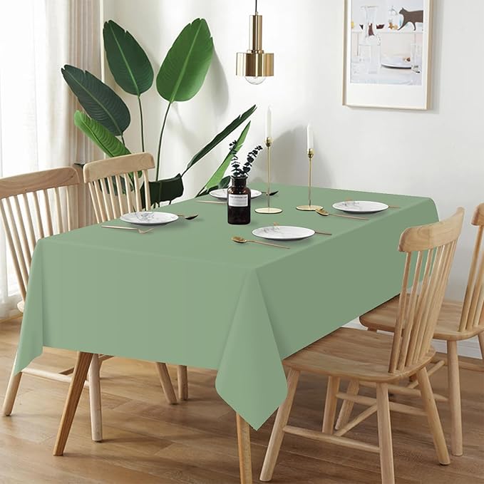 QIKSION Sage Green Plastic Table Cloth Disposable 12 Pack, 54 x 108 Inch Tablecloths for Baby Shower Birthday Bridal Wedding Party Decorations, Rectangle Table Cover