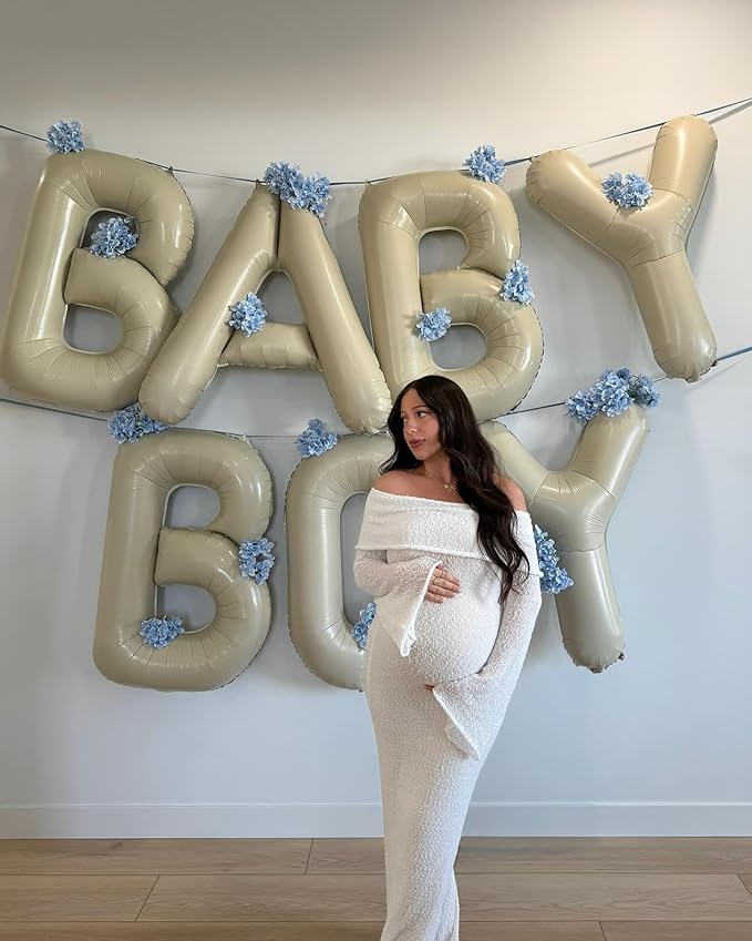 Cream BABY Balloons,40 Inch Letter Baby Balloon Banner Beige for Baby Shower Gender Reveal Backdrop Party Decorations
