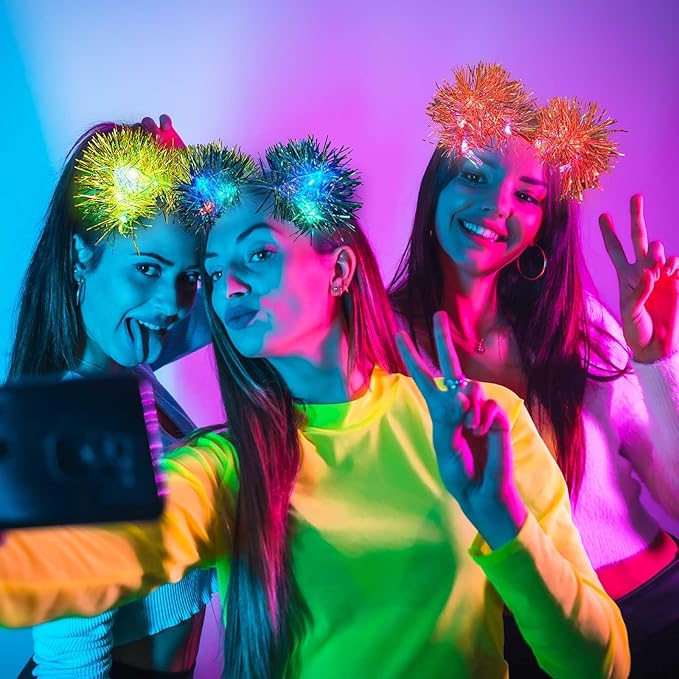 Juexica 16 Pcs Light up Cat Ears Headband with Color Change LED Cat Headband Rave Hair Accessories for New Year Party(Vivid Color)