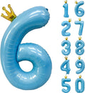 Blue Number 6 Balloon with Crown, 40 inch Blue Number Balloon 6th Birthday Party Decoration BlueCrown Balloons 0-9 for Birthday Party Anniversary Decorations Supplies