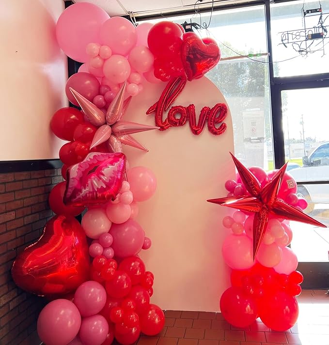 Valentines Day Balloons Garland Arch Kit - Different Size Red Pink and Heart Balloons with Foil Balloons for Valentine's Day Galentine's Day Engagement Anniversary Party Decoration Supplies