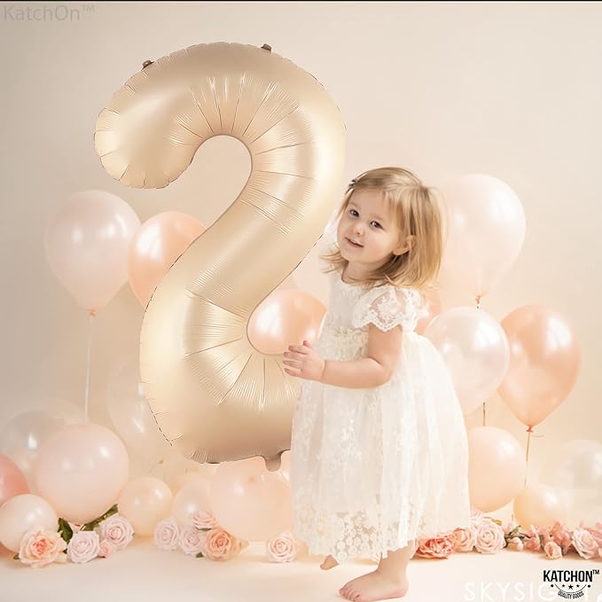 KatchOn, Huge Caramel 2 Balloon Number - 40 Inch, Two Groovy Balloons | Retro Number 2 Balloon for Party Decorations Boy | Number Two Balloon | Groovy 2nd Birthday Decorations for Girl