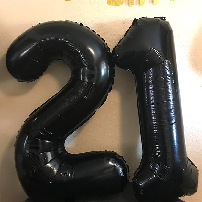Black 21st Birthday Balloons for Her, 40In Black Mylar Foil Number 21 Balloons for Boys Girls, Birthday Party Balloons Numbers 2 and 1 for Women Men 12th 21st Anniversary Decorations Supplies