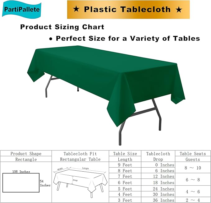 3-Pack Premium Plastic Dark Forest Green Tablecloth Disposable 54 x 108 Inch. Rectangle Table Cover Party Hunter Jungle Green Table Cloths for Parties Birthday Wedding Christmas Banquet
