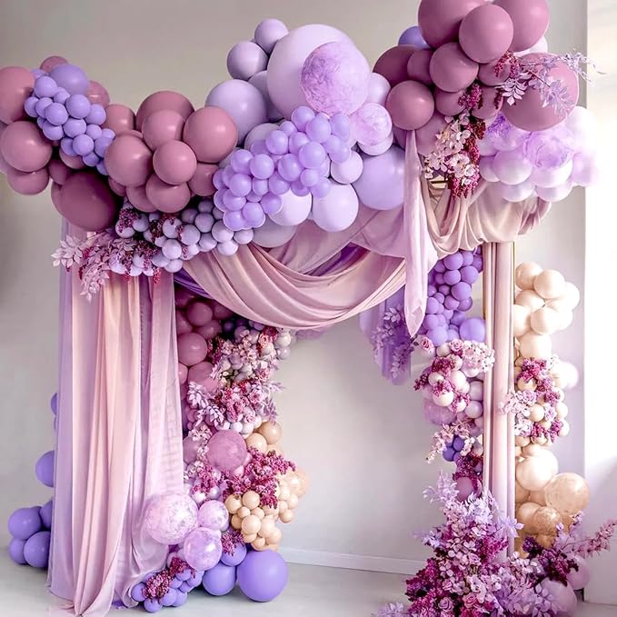 Boho Dusty Purple and Pastel Orange Balloon Garland Arch Kit, 160Pcs Purple Lavender Pastel Purple Balloons for Gender Reveal Wedding Birthday Bridal Baby Shower Bachelor Party Decorations